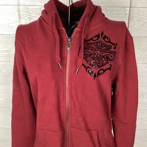 Harley-Davidson Red Zip-Up Hoodie with Black Embellishment